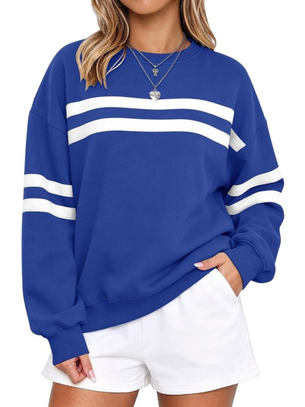 Oversized Striped Crewneck Sweatshirt for Women | Cozy Varsity Style Pullover